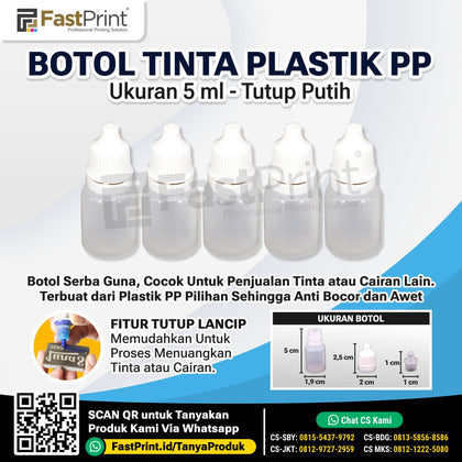 Botol Tinta Plastik PP Tutup Putih
