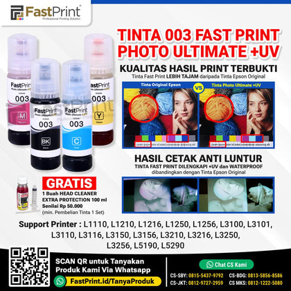 Fast Print Tinta Printer Epson 003 Photo Ultimate UV L3110 L1110 L3150