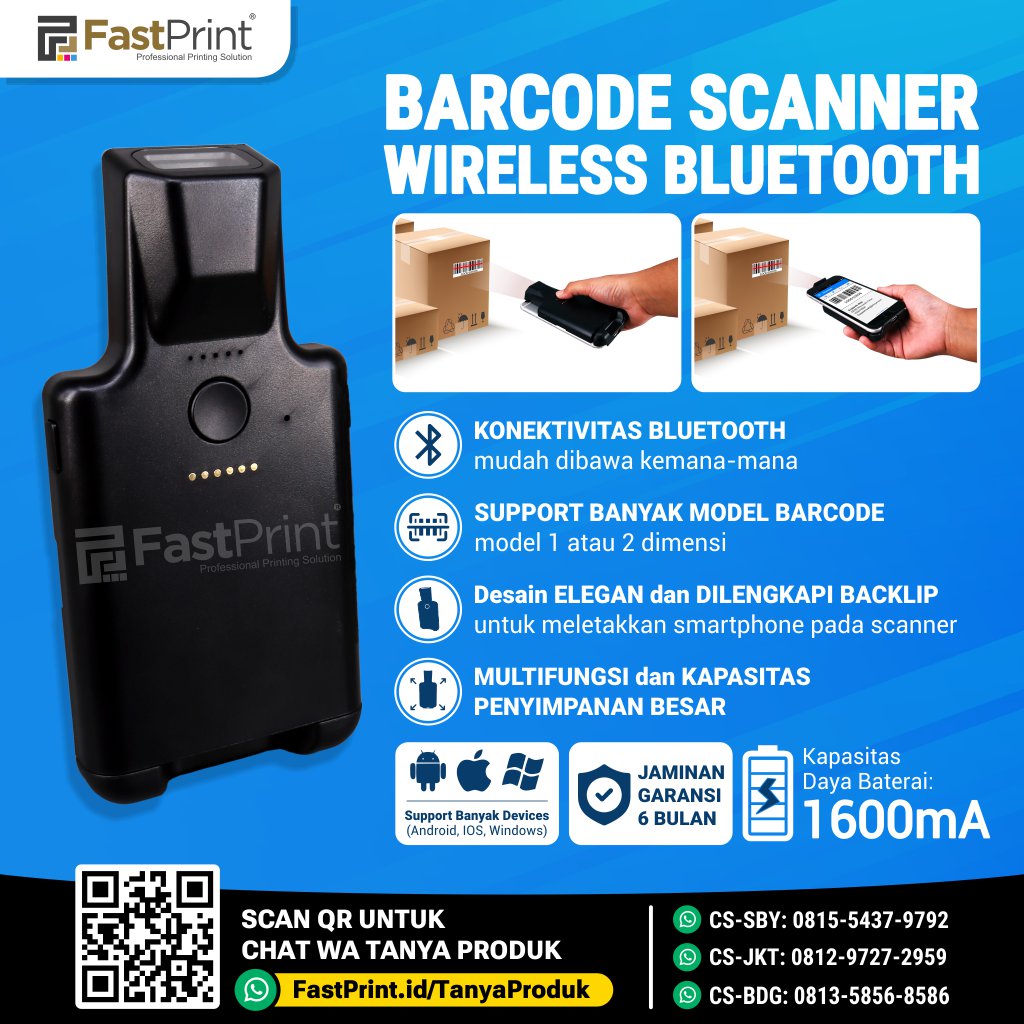 Alat Barcode Scanner Wireless Bluetooth Fast Print
