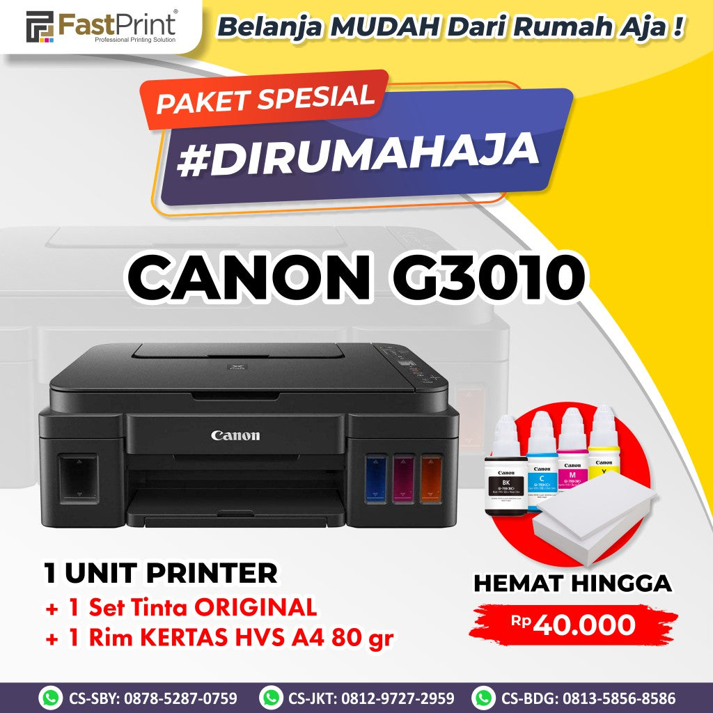Printer Inkjet Canon PIXMA G3010 Ink Tank All In One Print Scan Copy WiFi