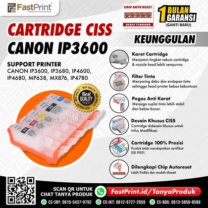 Cartridge Printer Infus CISS Canon IP3600, IP3680, IP4600, IP4680, MP638, MX876, IP4780