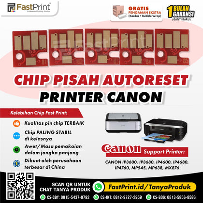 Chip Auto Reset Cartridge Canon IP3600, IP3680, IP4600, IP4680, IP4760, MP638, MP545, MX876