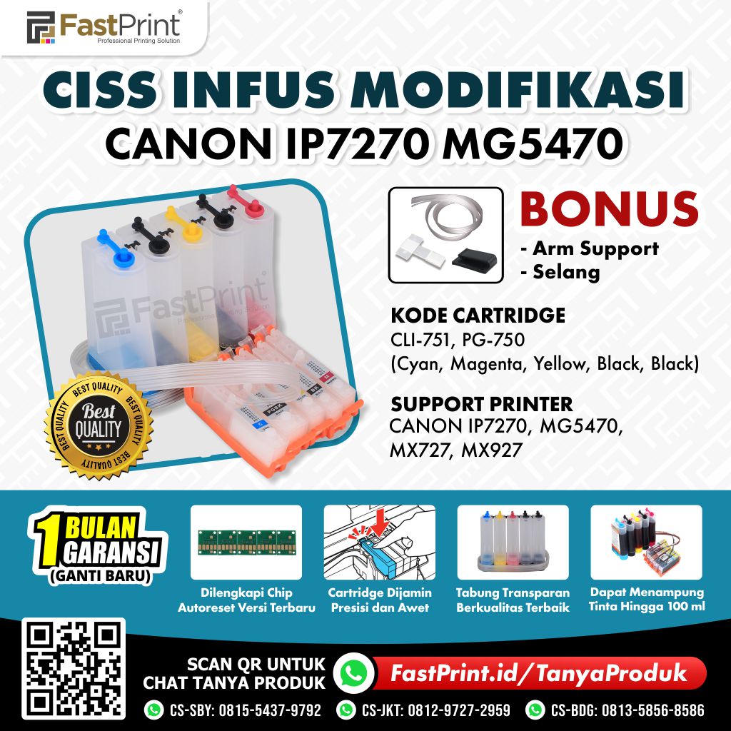 CISS Infus Modifikasi Canon MG5470, MX727, MX927, IP7270 Kosongan