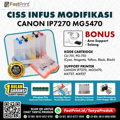 CISS Infus Modifikasi Canon MG5470, MX727, MX927, IP7270 Kosongan