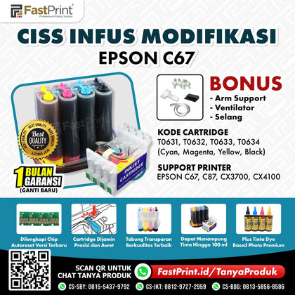 CISS Infus Modifikasi Epson C67, C87, CX3700, CX4100 Plus Tinta