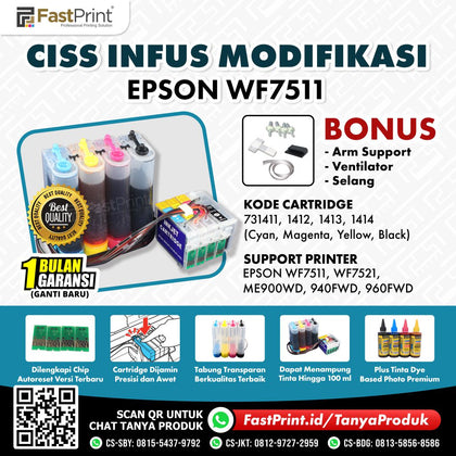 CISS Infus Modifikasi Epson WF7511, WF7521, ME900WD, 940FWD, 960FWD Plus Tinta