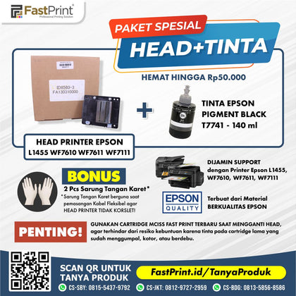 Print Head Printer Epson L1455 WF7610 WF7611 WF7111 Plus Tinta Pigment Black