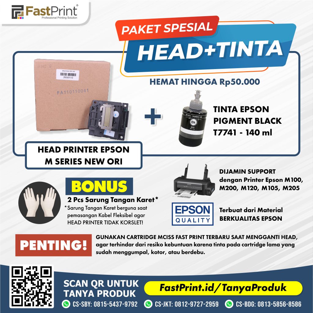 Print Head Printer Epson M100 M200 M120 M105 M205 New Original Plus Tinta Pigment Black