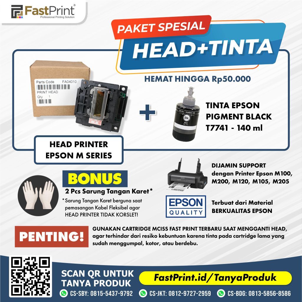 Print Head Printer Epson M100 M200 M120 M105 M205 Plus Tinta Pigment Black