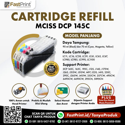 Cartridge MCISS Refillable Brother Panjang DCP 145C, 165C, 195C, J125, J140, J175W, J265, J315W, J515W, MFC J220, J410, 250C, 290C, J265W, J415W, 255CW, 257CW, 490CW, 6490CW, 6690CW, 295CN, 5890CN