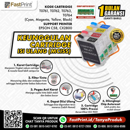 Cartridge MCISS Refillable Epson C58, CX2800 Kosongan
