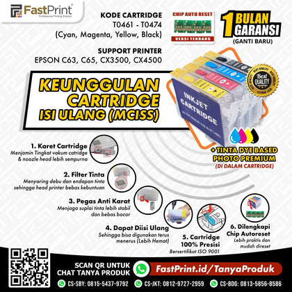 Cartridge MCISS Refillable Epson C63, C65, CX3500, CX4500 Plus Tinta