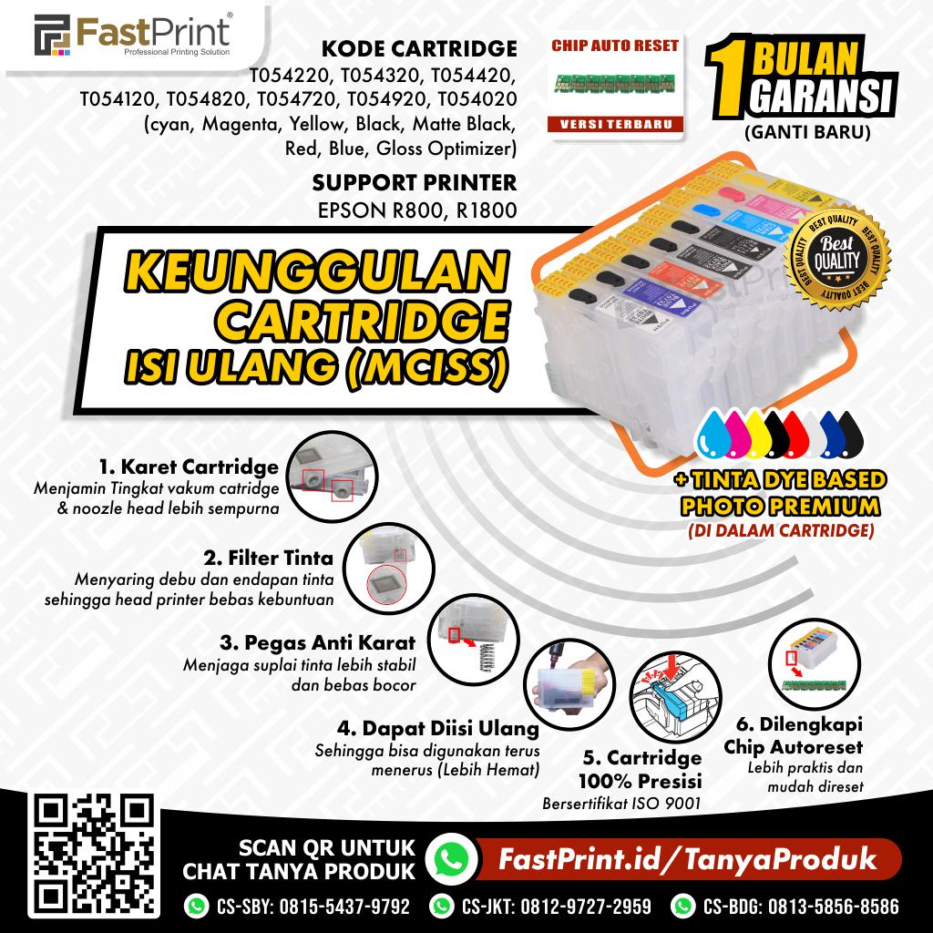 Cartridge MCISS Refillable Epson R800, R1800 Plus Tinta