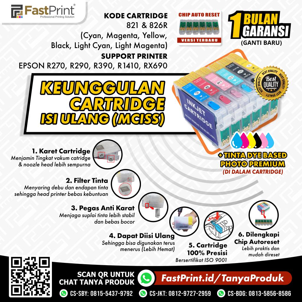 Cartridge MCISS Refillable Epson R270, R290, R390, R1410, RX690 Plus Tinta