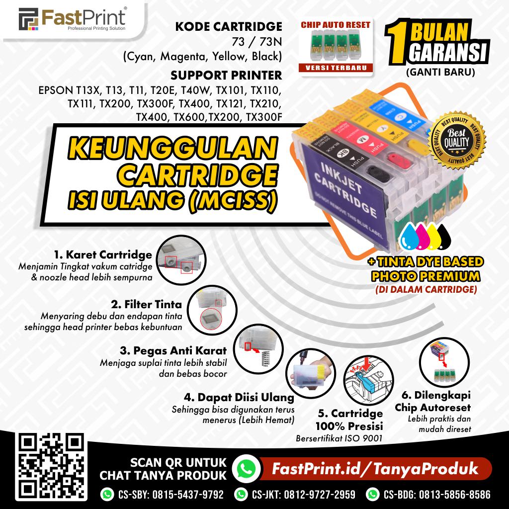 Cartridge MCISS Refillable Epson T11, T13, T13X, T20E, T40W, TX101, TX110, TX111, TX121, TX200, TX210, TX220, TX300F, TX400, TX600 Plus Tinta