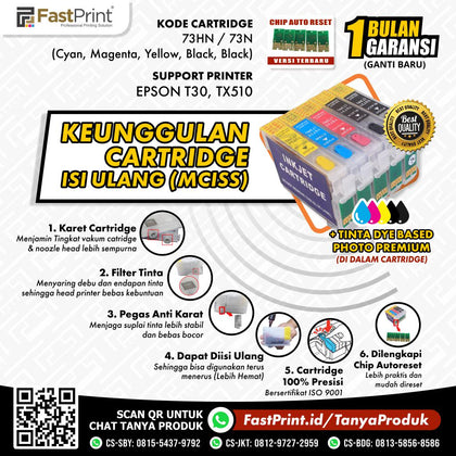 Cartridge MCISS Refillable Epson T30, TX510 Plus Tinta