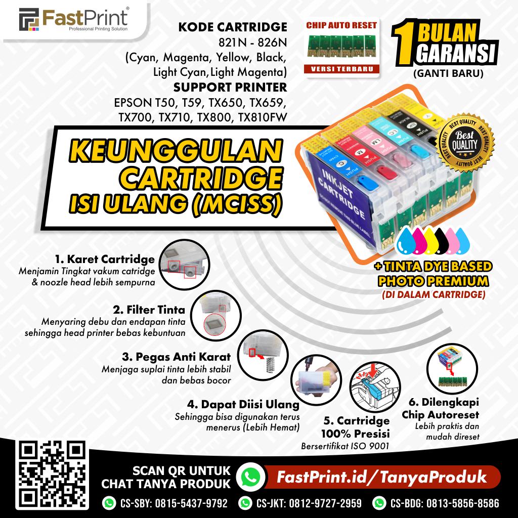 Cartridge MCISS Refillable Epson T50, T59, TX650, TX659, TX700, TX710, TX800, TX810FW Plus Tinta