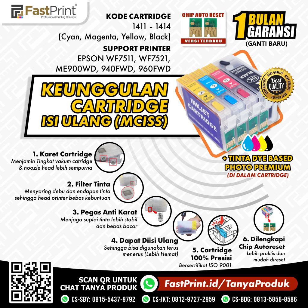 Cartridge MCISS Refillable Epson WF7511, WF7521, ME900WD, 940FWD Plus Tinta