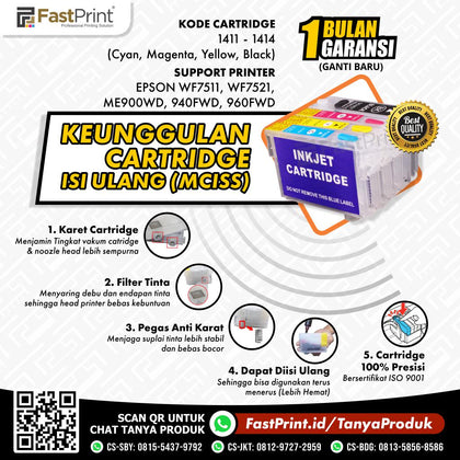 Cartridge MCISS Refillable Epson WF7511, WF7521, ME900WD, 940FWD, Kosongan