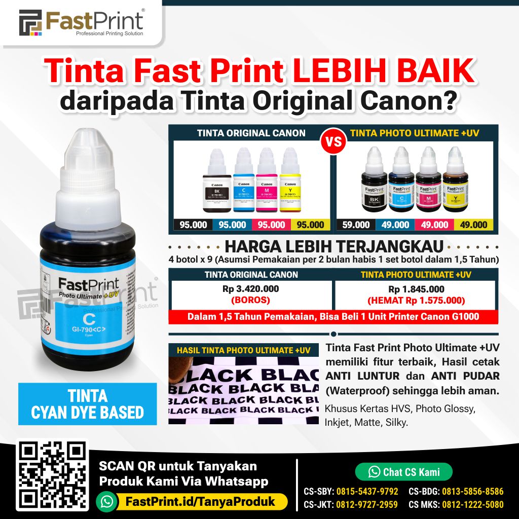 Tinta Canon GI790 G Series G1000 G1010 G2000 G2010 G3000 G3010 Pigment Ultimate Plus UV