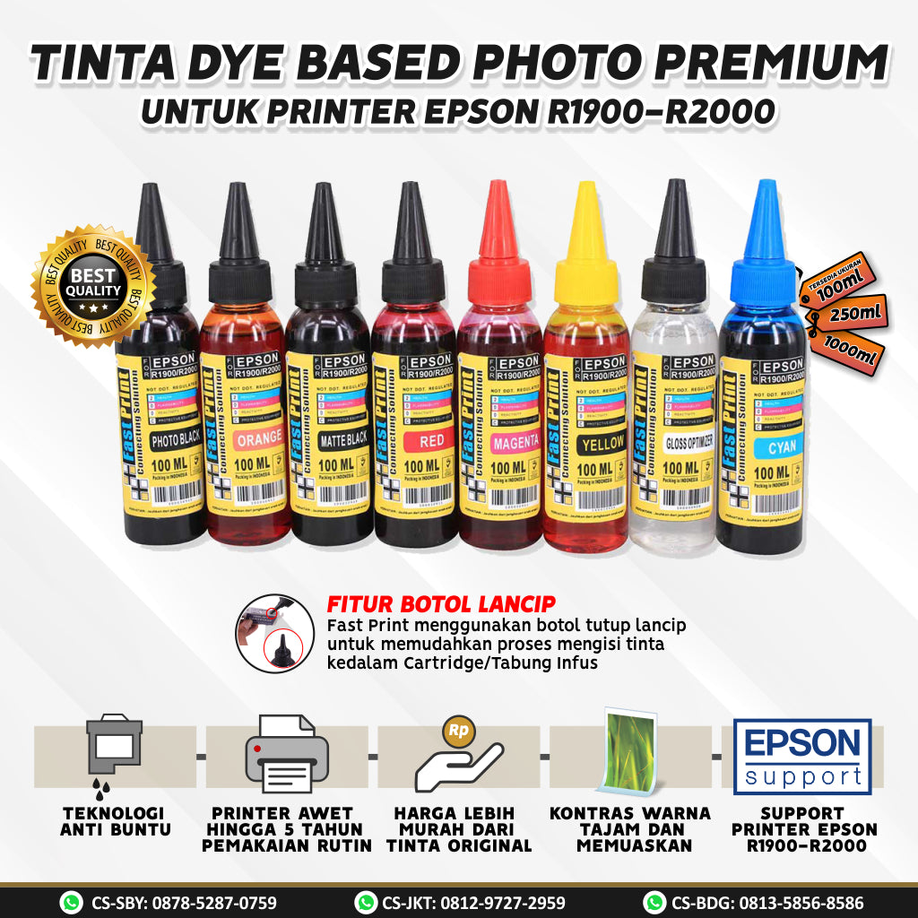 Tinta Dye Based Photo Premium Epson R1900 R2000 1 Set 8 Warna