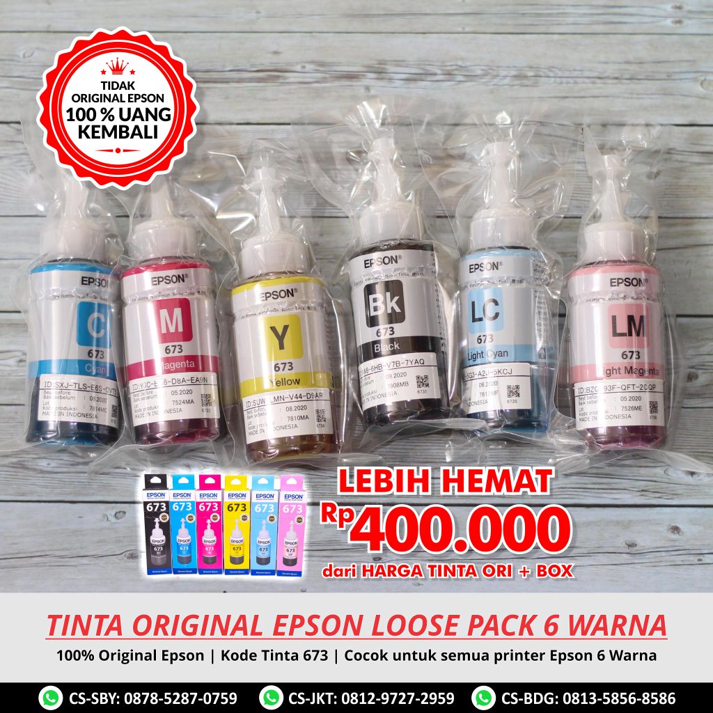 Tinta Original 673 Printer L Series Epson L100 L110 L200 L800 L850 L1800