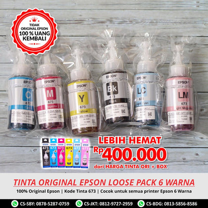 Tinta Original 673 Printer L Series Epson L100 L110 L200 L800 L850 L1800