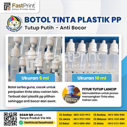 Botol Tinta Plastik PP Tutup Putih