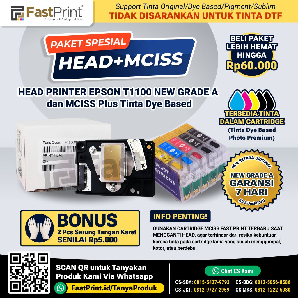 Print Head Printer Epson T1100 T30 L1300 C110 New Plus MCISS Ink Dye Based