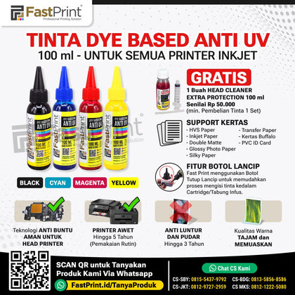 Fast Print Tinta Printer Brother Dye Based Anti UV 1 Set