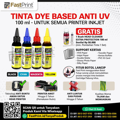 Fast Print Tinta Printer Epson Dye Based Anti UV 1 Set