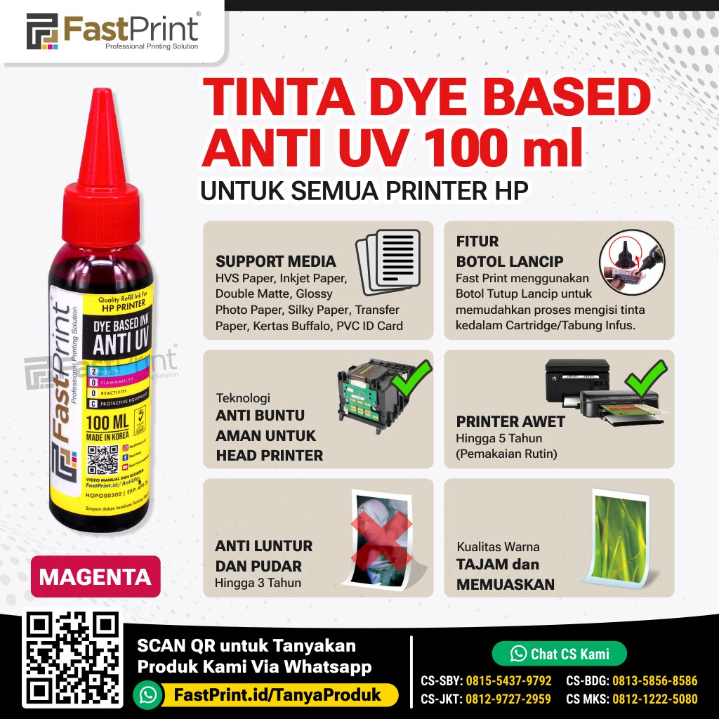 Fast Print Tinta Printer HP Dye Based Anti UV