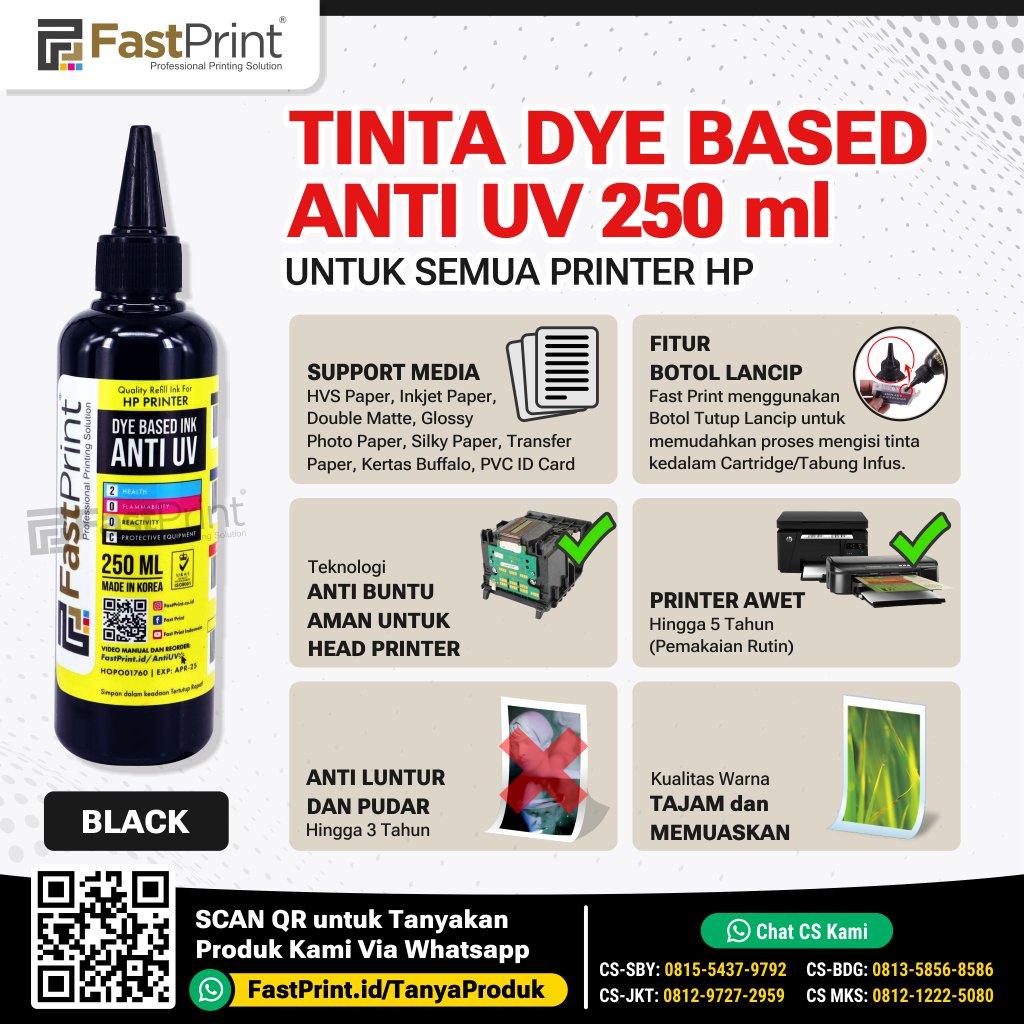 Fast Print Tinta Printer HP Dye Based Anti UV