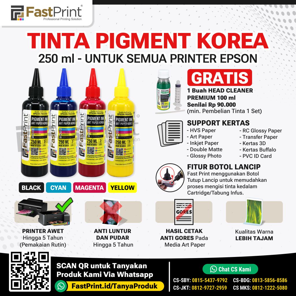 Tinta Pigment Epson Durabrite Art Paper Korea 1 Set
