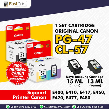 Cartridge Original Canon CL 57 CL57 Color PG 47 PG47 Black Printer Canon E400 E410 E460 E477