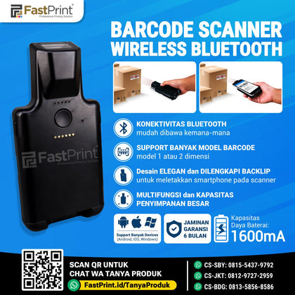 Alat Barcode Scanner Wireless Bluetooth Fast Print