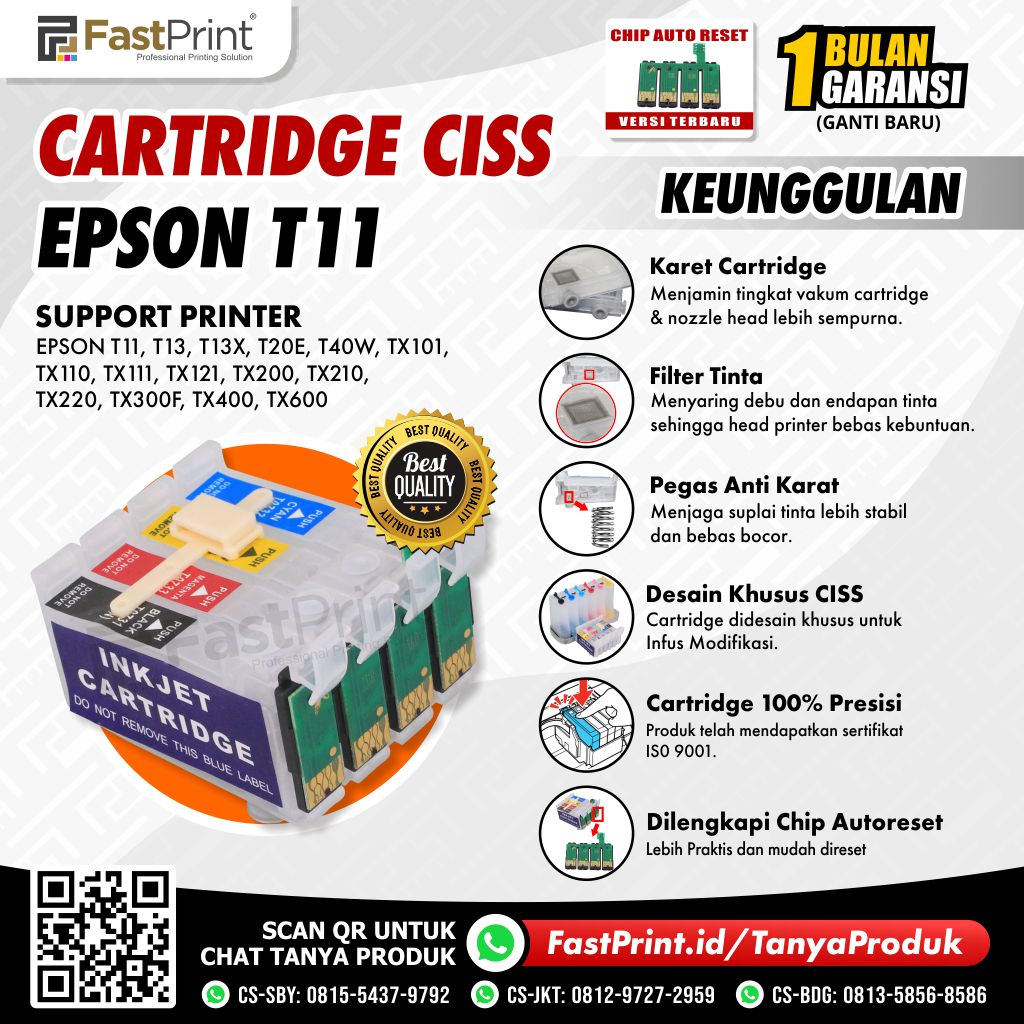 Cartridge Printer Infus CISS Epson T11, T13, T13X, T20E, T40W, TX101, TX110, TX111, TX121, TX200, TX210, TX220, TX300F, TX400, TX600