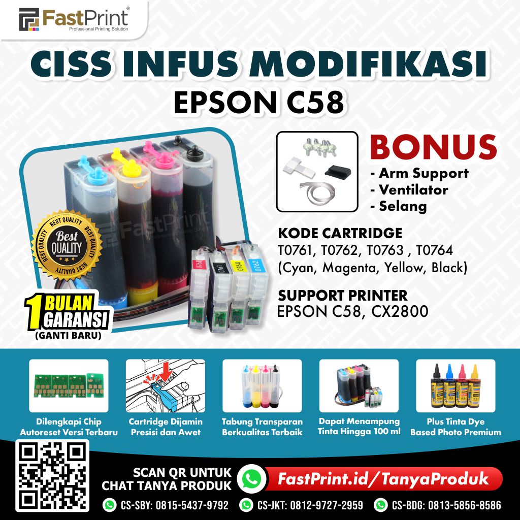 CISS Infus Modifikasi Epson C58, CX2800 Plus Tinta