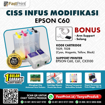 CISS Infus Modifikasi Epson C60, C61, CX3100 Kosongan