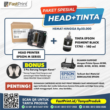 Print Head Printer Epson M100 M200 M120 M105 M205 Plus Tinta Pigment Black