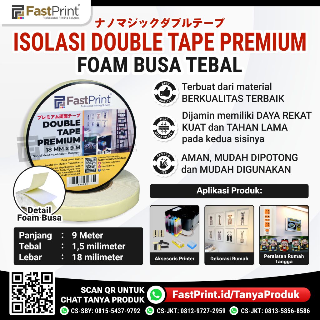 Isolasi Double Tape Foam Busa Premium Lakban Putih Tebal