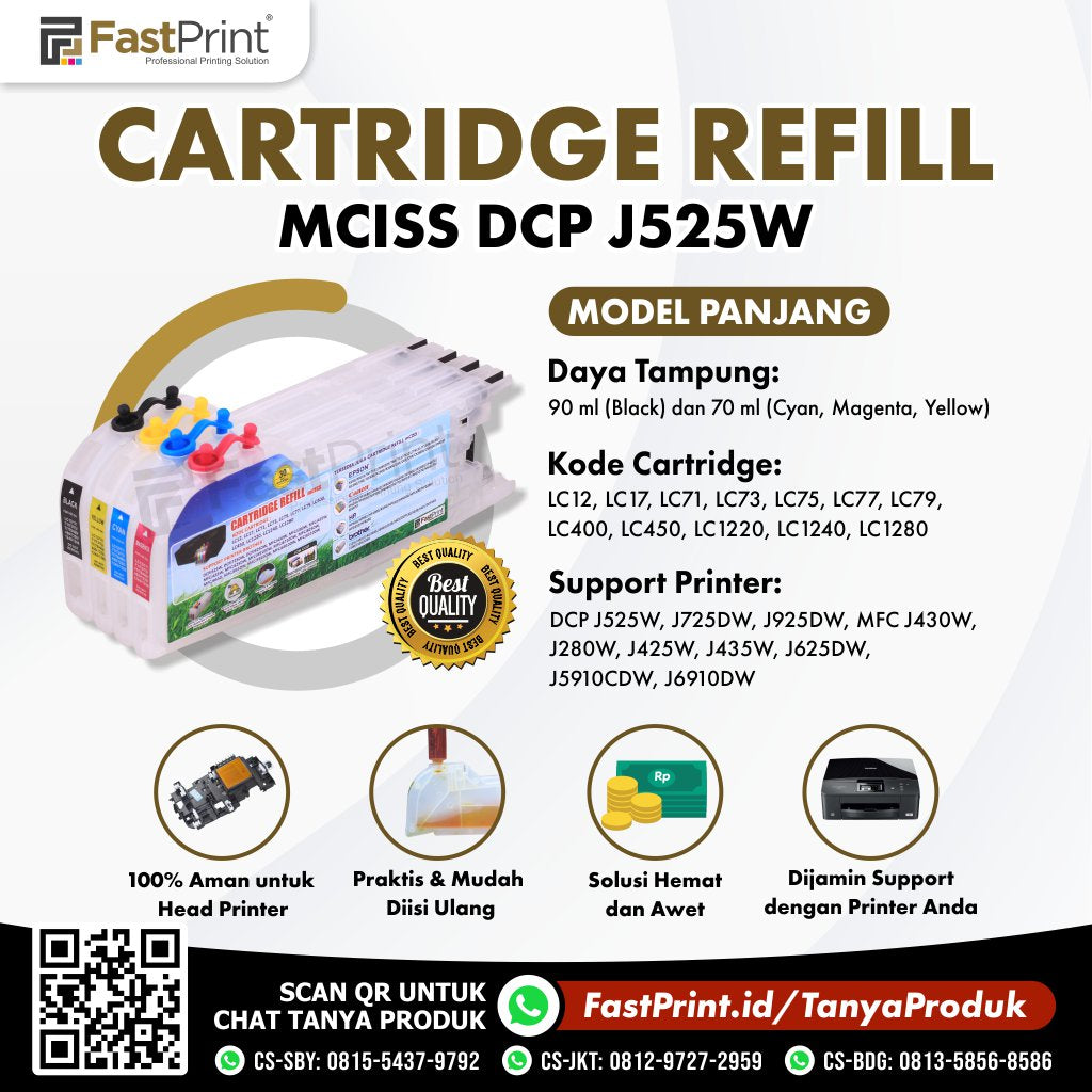 Cartridge MCISS Refillable Brother DCP J525W, J725DW, J925DW, MFC J430W, J280W, J425W, J435W, J625DW, J5910CDW, J6710, J6910DW Kosongan