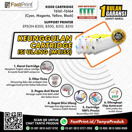 Cartridge MCISS Refillable Epson B300, B500, B310, B510 Kosongan