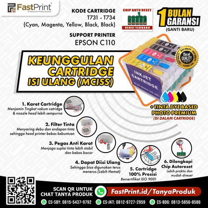 Cartridge MCISS Refillable Epson C110 Plus Tinta