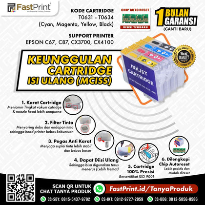Cartridge MCISS Refillable Epson C67, C87, CX4100, CX3700 Kosongan
