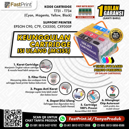 Cartridge MCISS Refillable Epson C90, C79, CX5500, CX9300F Plus Tinta