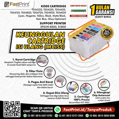 Cartridge MCISS Refillable Epson R800, R1800 Kosongan