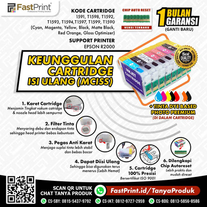 Cartridge MCISS Refillable Epson R2000 Plus Tinta