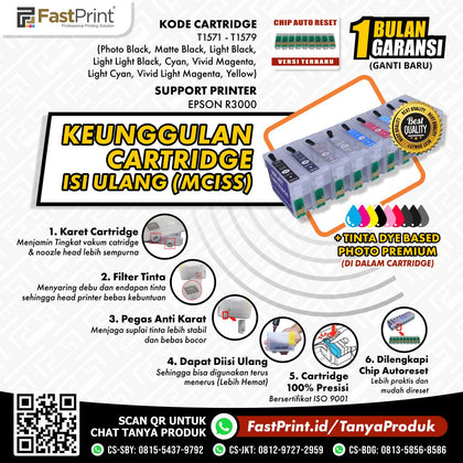 Cartridge MCISS Refillable Epson R3000 Plus Tinta