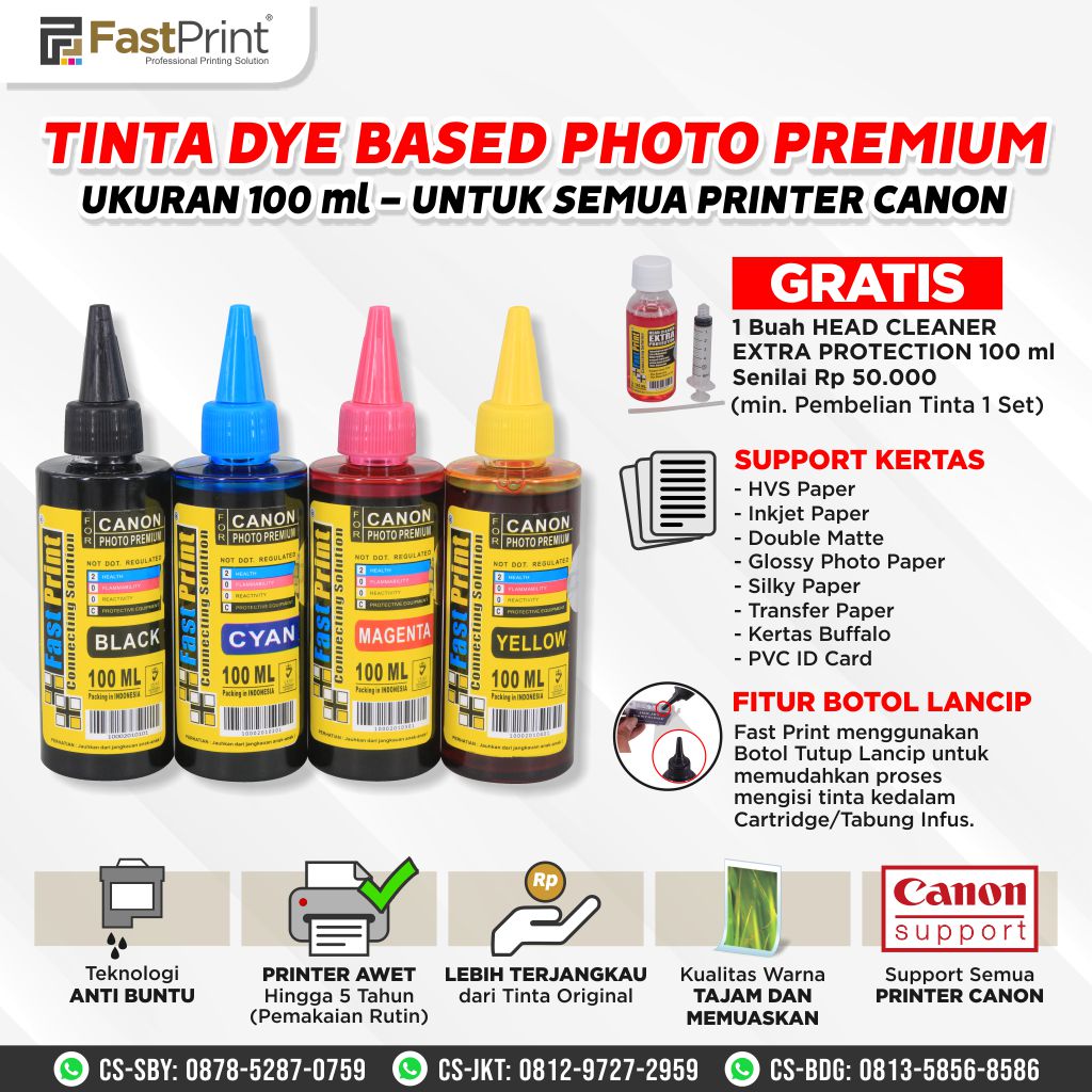 Fast Print Tinta Printer Canon Dye Based Ink Photo Premium 1 Set